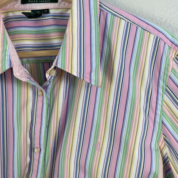 Lauren Ralph Lauren Womens Plus 2X Pastel Striped Button Up Shirt Long Sleeve - Picture 10 of 11